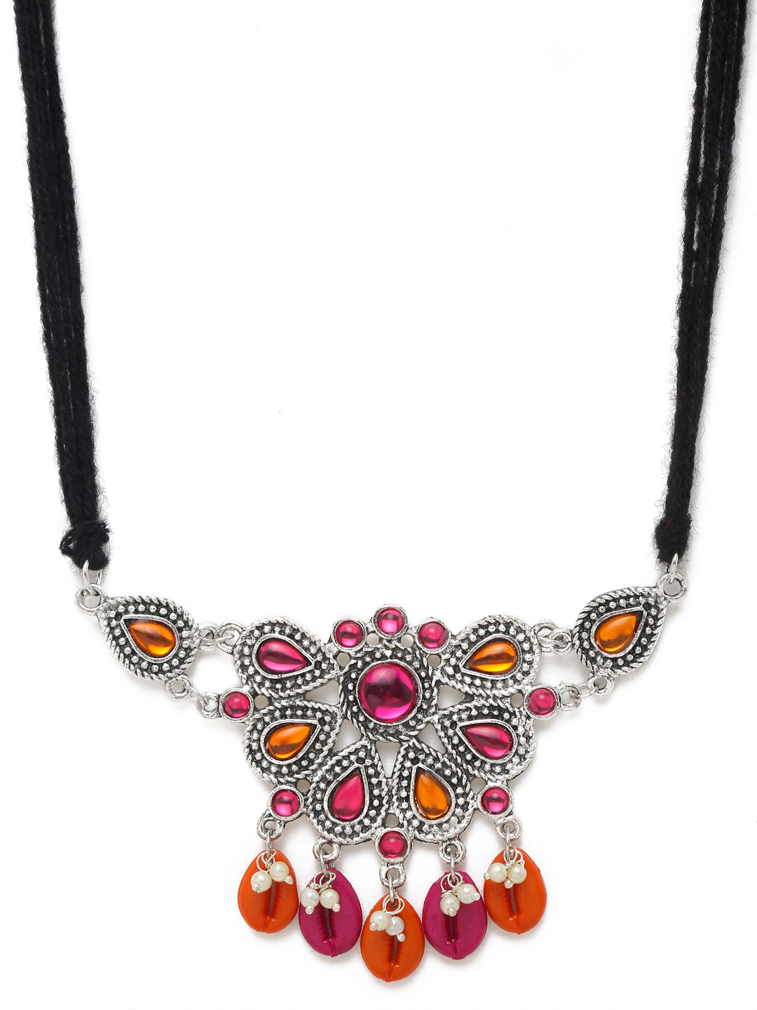 YouBella Jewellery Oxidised Silver Necklace Jewellery Set with Earrings for Girls and Women (Multi) (YBNK_50520)